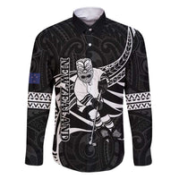 Custom Aotearoa Ice Hockey Family Matching Short Sleeve Bodycon Dress and Hawaiian Shirt NZ Tiki Mascot - Maori Pattern LT14 Dad's Shirt - Long Sleeve Black - Polynesian Pride