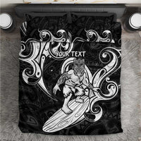 Personalised New Zealand Surfing Bedding Set Aotearoa Maori Tiki Haka LT14 Black - Polynesian Pride
