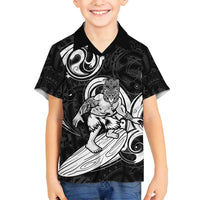 Personalised New Zealand Surfing Family Matching Off Shoulder Short Dress and Hawaiian Shirt Aotearoa Maori Tiki Haka LT14 Son's Shirt Black - Polynesian Pride
