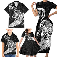 Personalised New Zealand Surfing Family Matching Short Sleeve Bodycon Dress and Hawaiian Shirt Aotearoa Maori Tiki Haka LT14 - Polynesian Pride