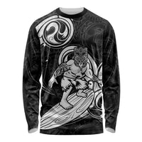 Personalised New Zealand Surfing Long Sleeve Shirt Aotearoa Maori Tiki Haka LT14 Unisex Black - Polynesian Pride