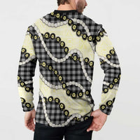 Black Palaka Hawaii Button Sweatshirt Kukui Nut Pikake Lei Hawaiian Tapa Pattern - Polynesian Pride