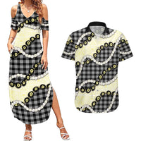 Black Palaka Hawaii Couples Matching Summer Maxi Dress and Hawaiian Shirt Kukui Nut Pikake Lei Hawaiian Tapa Pattern - Polynesian Pride