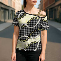 Black Palaka Hawaii Cross Shoulder Shirt Kukui Nut Pikake Lei Hawaiian Tapa Pattern - Polynesian Pride
