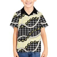 Black Palaka Hawaii Family Matching Long Sleeve Bodycon Dress and Hawaiian Shirt Kukui Nut Pikake Lei Hawaiian Tapa Pattern LT14 Son's Shirt Black - Polynesian Pride
