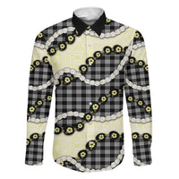 Black Palaka Hawaii Family Matching Off Shoulder Short Dress and Hawaiian Shirt Kukui Nut Pikake Lei Hawaiian Tapa Pattern LT14 Dad's Shirt - Long Sleeve Black - Polynesian Pride