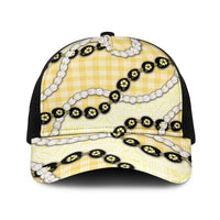 Yellow Palaka Hawaii Baseball Net Cap Kukui Nut Pikake Lei Hawaiian Tapa Pattern - Polynesian Pride