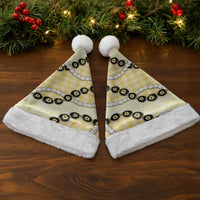 Yellow Palaka Hawaii Christmas Santa Hat Kukui Nut Pikake Lei Hawaiian Tapa Pattern - Polynesian Pride