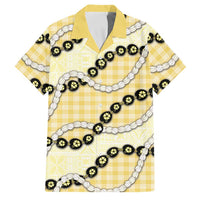Yellow Palaka Hawaii Family Matching Off Shoulder Short Dress and Hawaiian Shirt Kukui Nut Pikake Lei Hawaiian Tapa Pattern LT14 Dad's Shirt - Short Sleeve Yellow - Polynesian Pride