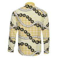 Yellow Palaka Hawaii Family Matching Summer Maxi Dress and Hawaiian Shirt Kukui Nut Pikake Lei Hawaiian Tapa Pattern LT14 - Polynesian Pride