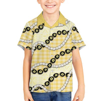Yellow Palaka Hawaii Family Matching Tank Maxi Dress and Hawaiian Shirt Kukui Nut Pikake Lei Hawaiian Tapa Pattern LT14 Son's Shirt Yellow - Polynesian Pride