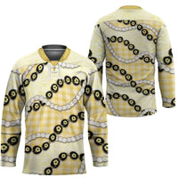 Yellow Palaka Hawaii Hockey Jersey Kukui Nut Pikake Lei Hawaiian Tapa Pattern - Polynesian Pride