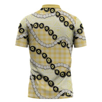 Yellow Palaka Hawaii Zipper Polo Shirt Kukui Nut Pikake Lei Hawaiian Tapa Pattern - Polynesian Pride