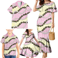 Pink Palaka Hawaii Family Matching Mermaid Dress and Hawaiian Shirt Kukui Nut Pikake Lei Hawaiian Tapa Pattern LT14 - Polynesian Pride