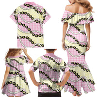 Pink Palaka Hawaii Family Matching Mermaid Dress and Hawaiian Shirt Kukui Nut Pikake Lei Hawaiian Tapa Pattern LT14 - Polynesian Pride