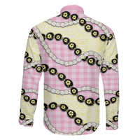 Pink Palaka Hawaii Family Matching Off Shoulder Short Dress and Hawaiian Shirt Kukui Nut Pikake Lei Hawaiian Tapa Pattern LT14 - Polynesian Pride