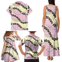Pink Palaka Hawaii Family Matching Tank Maxi Dress and Hawaiian Shirt Kukui Nut Pikake Lei Hawaiian Tapa Pattern LT14 - Polynesian Pride