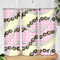 Pink Palaka Hawaii Skinny Tumbler Kukui Nut Pikake Lei Hawaiian Tapa Pattern - Polynesian Pride