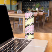 Pink Palaka Hawaii Skinny Tumbler Kukui Nut Pikake Lei Hawaiian Tapa Pattern - Polynesian Pride