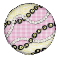 Pink Palaka Hawaii Spare Tire Cover Kukui Nut Pikake Lei Hawaiian Tapa Pattern LT14 - Polynesian Pride