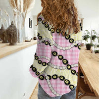 Pink Palaka Hawaii Women Casual Shirt Kukui Nut Pikake Lei Hawaiian Tapa Pattern - Polynesian Pride