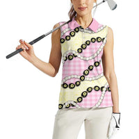 Pink Palaka Hawaii Women Sleeveless Polo Shirt Kukui Nut Pikake Lei Hawaiian Tapa Pattern - Polynesian Pride
