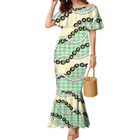 Green Palaka Hawaii Family Matching Mermaid Dress and Hawaiian Shirt Kukui Nut Pikake Lei Hawaiian Tapa Pattern LT14 Mom's Dress Green - Polynesian Pride