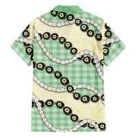 Green Palaka Hawaii Family Matching Off The Shoulder Long Sleeve Dress and Hawaiian Shirt Kukui Nut Pikake Lei Hawaiian Tapa Pattern LT14 - Polynesian Pride