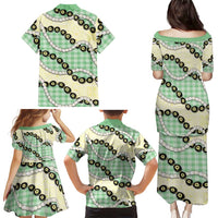 Green Palaka Hawaii Family Matching Puletasi and Hawaiian Shirt Kukui Nut Pikake Lei Hawaiian Tapa Pattern - Polynesian Pride