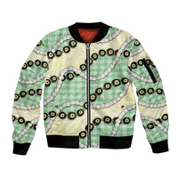 Green Palaka Hawaii Sleeve Zip Bomber Jacket Kukui Nut Pikake Lei Hawaiian Tapa Pattern LT14 Unisex Green - Polynesian Pride