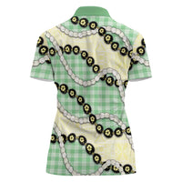 Green Palaka Hawaii Women Polo Shirt Kukui Nut Pikake Lei Hawaiian Tapa Pattern - Polynesian Pride