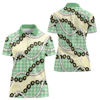 Green Palaka Hawaii Women Polo Shirt Kukui Nut Pikake Lei Hawaiian Tapa Pattern - Polynesian Pride