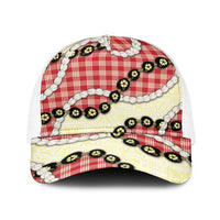 Red Palaka Hawaii Baseball Net Cap Kukui Nut Pikake Lei Hawaiian Tapa Pattern - Polynesian Pride