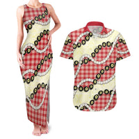 Red Palaka Hawaii Couples Matching Tank Maxi Dress and Hawaiian Shirt Kukui Nut Pikake Lei Hawaiian Tapa Pattern - Polynesian Pride