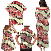 Red Palaka Hawaii Family Matching Puletasi and Hawaiian Shirt Kukui Nut Pikake Lei Hawaiian Tapa Pattern - Polynesian Pride