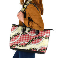 Red Palaka Hawaii Leather Tote Bag Kukui Nut Pikake Lei Hawaiian Tapa Pattern - Polynesian Pride