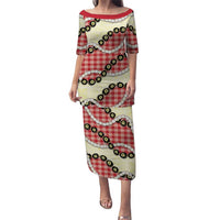 Red Palaka Hawaii Puletasi Kukui Nut Pikake Lei Hawaiian Tapa Pattern - Polynesian Pride