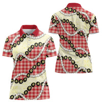 Red Palaka Hawaii Women Polo Shirt Kukui Nut Pikake Lei Hawaiian Tapa Pattern - Polynesian Pride