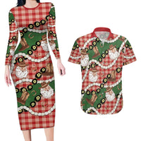 Cowboy Hawaii Mele Kalikimaka Couples Matching Long Sleeve Bodycon Dress and Hawaiian Shirt Paniolo Kukui Nut Pikake Lei Red Version LT14 Red - Polynesian Pride