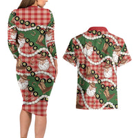 Cowboy Hawaii Mele Kalikimaka Couples Matching Long Sleeve Bodycon Dress and Hawaiian Shirt Paniolo Kukui Nut Pikake Lei Red Version LT14 - Polynesian Pride