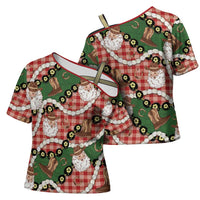 Cowboy Hawaii Mele Kalikimaka Cross Shoulder Shirt Paniolo Kukui Nut Pikake Lei Red Version - Polynesian Pride