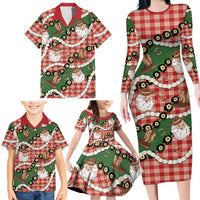 Cowboy Hawaii Mele Kalikimaka Family Matching Long Sleeve Bodycon Dress and Hawaiian Shirt Paniolo Kukui Nut Pikake Lei Red Version LT14 - Polynesian Pride