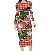 Cowboy Hawaii Mele Kalikimaka Family Matching Long Sleeve Bodycon Dress and Hawaiian Shirt Paniolo Kukui Nut Pikake Lei Red Version LT14 Mom's Dress Red - Polynesian Pride