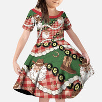 Cowboy Hawaii Mele Kalikimaka Family Matching Off Shoulder Maxi Dress and Hawaiian Shirt Paniolo Kukui Nut Pikake Lei Red Version LT14 Daughter's Dress Red - Polynesian Pride