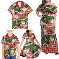 Cowboy Hawaii Mele Kalikimaka Family Matching Off Shoulder Maxi Dress and Hawaiian Shirt Paniolo Kukui Nut Pikake Lei Red Version LT14 - Polynesian Pride
