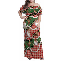 Cowboy Hawaii Mele Kalikimaka Family Matching Off Shoulder Maxi Dress and Hawaiian Shirt Paniolo Kukui Nut Pikake Lei Red Version LT14 Mom's Dress Red - Polynesian Pride