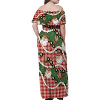 Cowboy Hawaii Mele Kalikimaka Family Matching Off Shoulder Maxi Dress and Hawaiian Shirt Paniolo Kukui Nut Pikake Lei Red Version LT14 - Polynesian Pride