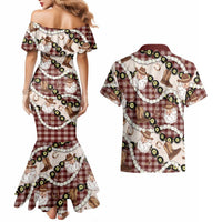 Cowboy Hawaii Mele Kalikimaka Couples Matching Mermaid Dress and Hawaiian Shirt Paniolo Kukui Nut Pikake Lei Burgundy Version LT14 - Polynesian Pride