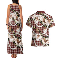 Cowboy Hawaii Mele Kalikimaka Couples Matching Tank Maxi Dress and Hawaiian Shirt Paniolo Kukui Nut Pikake Lei Burgundy Version LT14 - Polynesian Pride