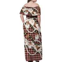 Cowboy Hawaii Mele Kalikimaka Family Matching Off Shoulder Maxi Dress and Hawaiian Shirt Paniolo Kukui Nut Pikake Lei Burgundy Version LT14 - Polynesian Pride